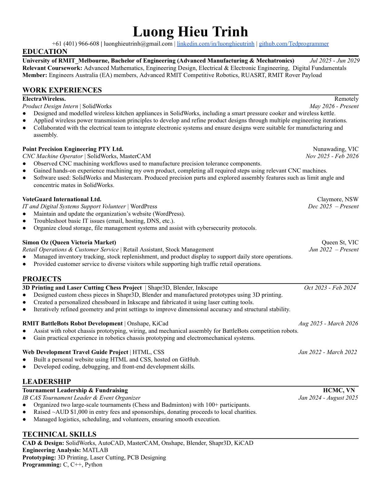 Preview of Luong Hieu Trinh's resume